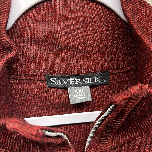 Silversilk Knit Sweater Jacket 4XL Elbow Patches Pockets Full Zip Red Vintage